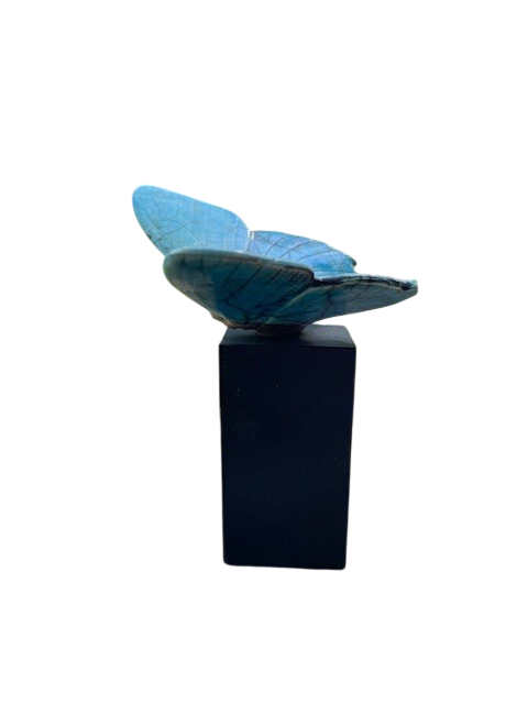 Raku vlinderurn op sokkel – Turquoise - Afbeelding 2